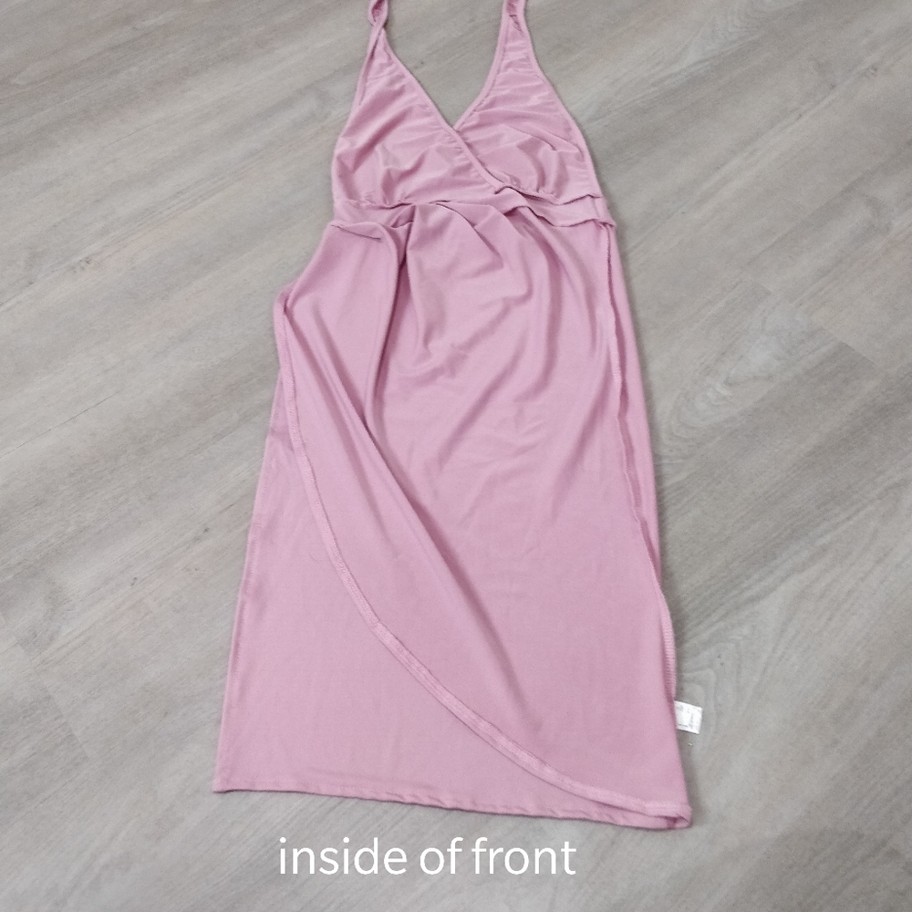 NWOT high slit faux wrap midi halter dress - Picture 11 of 12